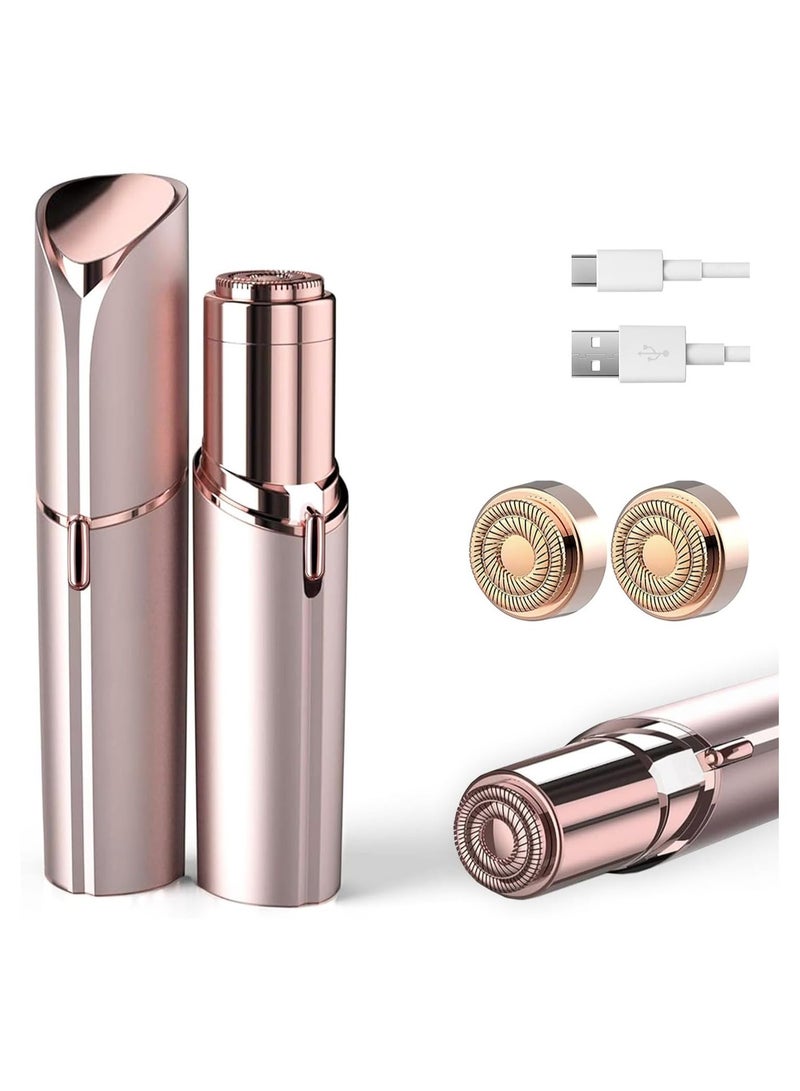 إزالة شعر الوجه للنساء: ماكينة حلاقة كهربائية للوجه مع رأسين بديلين وإضاءة LED - ماكينة حلاقة صغيرة قابلة لإعادة الشحن وغير مؤلمة للوجه والشفاه والشعر الخفيف، مناسبة للسفر - Image 1